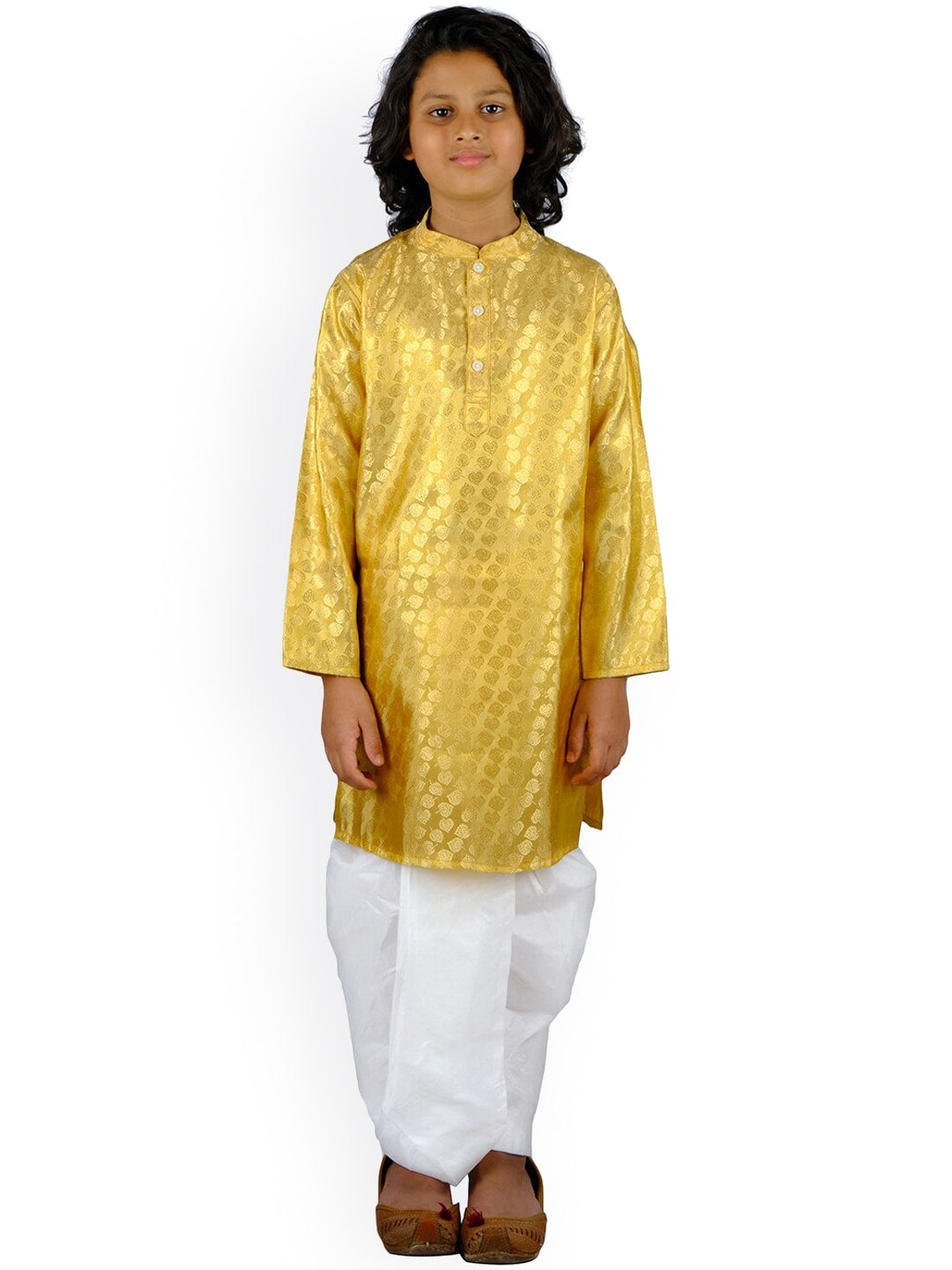 Sethukrishna Boys Gold-Toned Ethnic Motifs Printed Kurta with Pyjamas