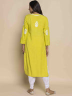 HOUSE OF KARI Floral Embroidered Chikankari Straight Kurta