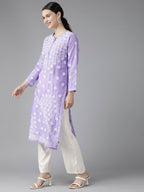 ADA Women Mauve & White Ethnic Motifs Embroidered Chikankari Kurta