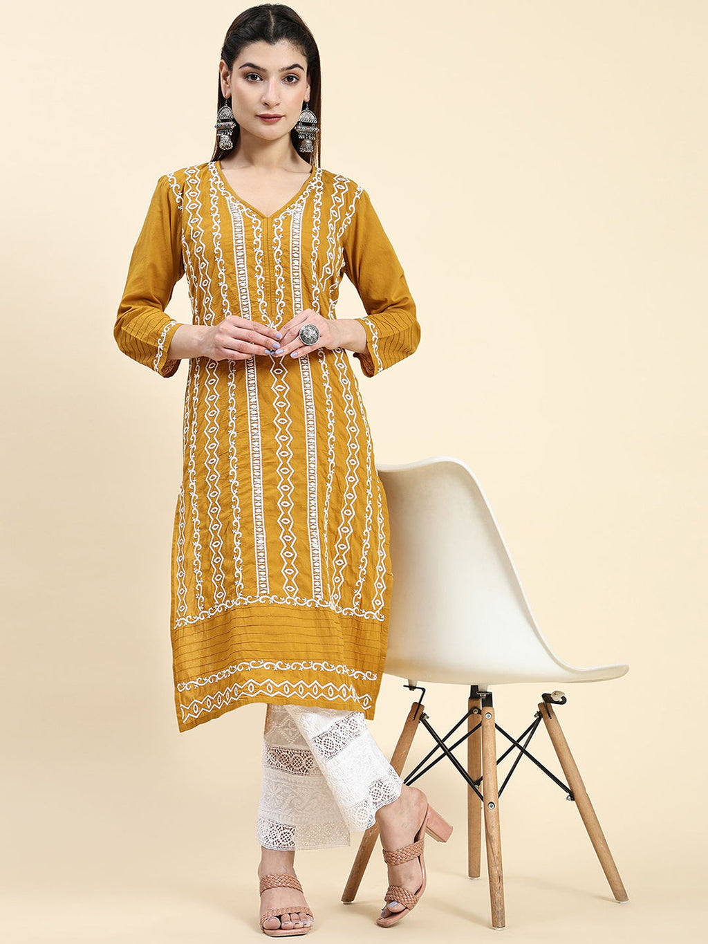 HOUSE OF KARI Ethnic Motifs Embroidered Chikankari Cotton Kurta
