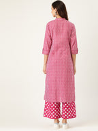 Sangria Women Pink Striped Pure Cotton Kurta with Palazzos