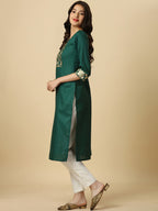 HERE&NOW Green Floral Yoke Design Gotta Patti Kurta