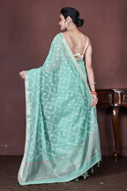 Morchari Green Cotton Chanderi Embroidery Saree Unstitched Blouse - Distacart