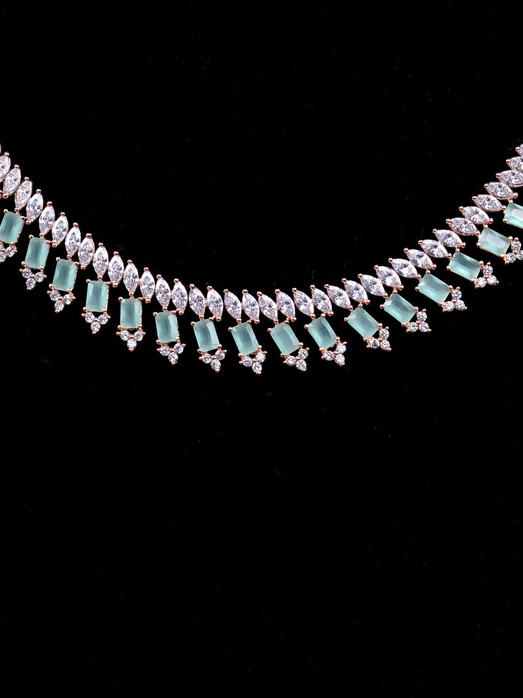 Saraf RS Jewellery Sea Green & Rose Gold-Plated American Diamond Studded Jewellery Set - Distacart