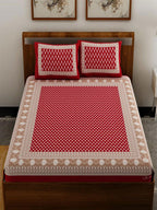 UNIQCHOICE Red & White Ethnic Motifs Pure Cotton 120 TC Queen Bedsheet & 2 Pillow Covers