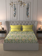 MYTRIDENT Beige White Floral Pure Cotton 144 TC Queen Bedsheet With 2 Pillow Covers - Distacart