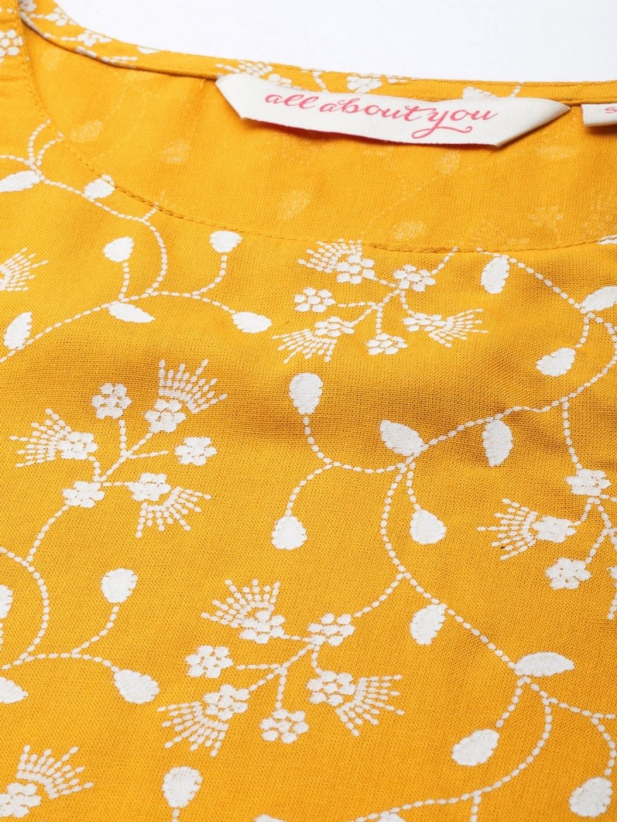 All About You Women Yellow Floral Printed Pure Cotton Kurta with Palazzos