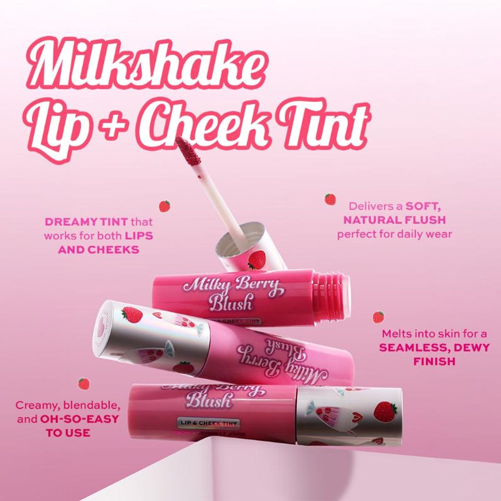 Makeup Revolution Milkshake Lip + Cheek Tint - Strawberry Shake - Distacart
