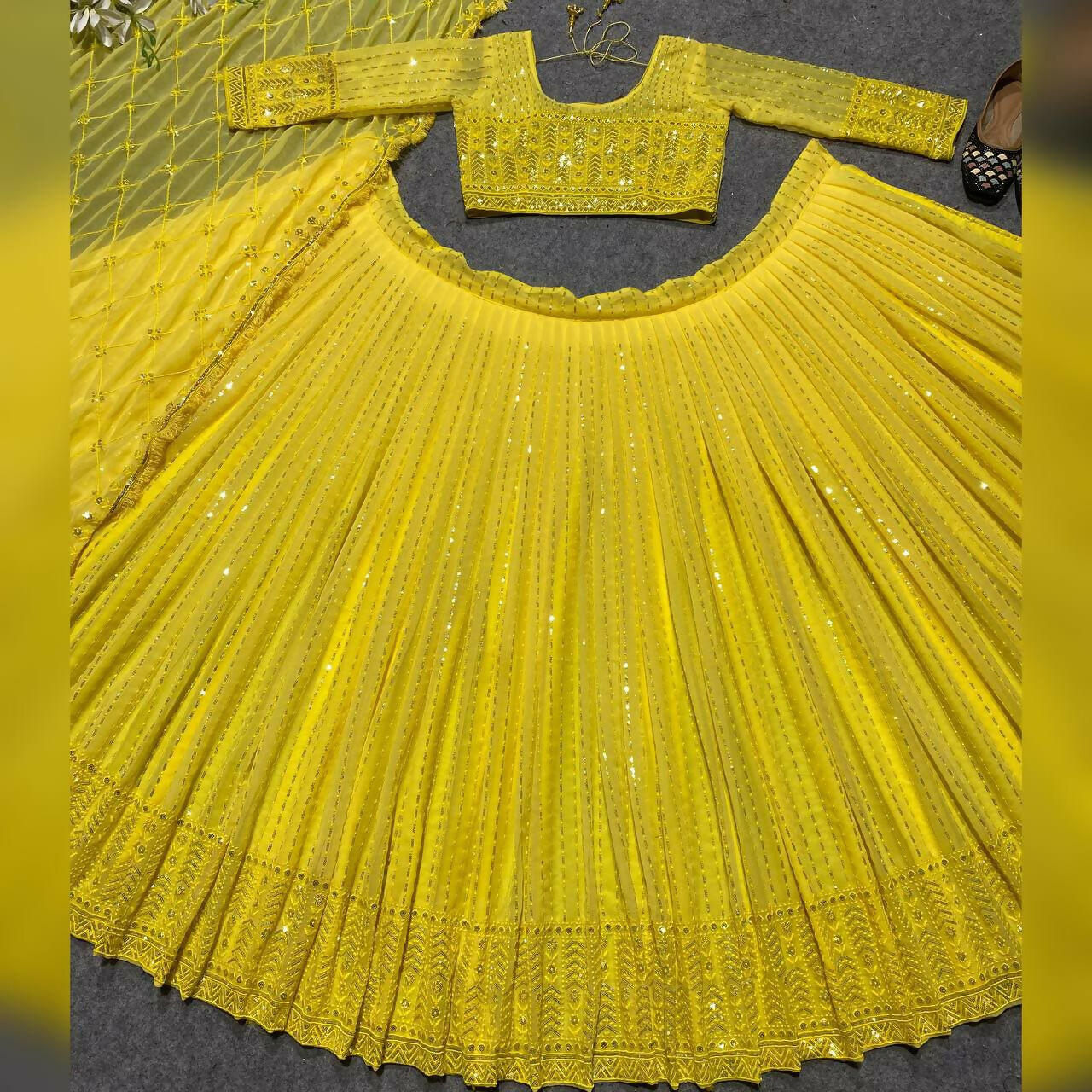 Jyoti Fashion Women's Yellow Faux Georgette 3MM Sequins Embroidered Designer Lehenga Choli Set
