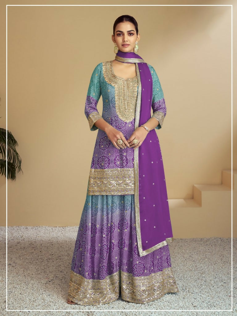 Vastranavya Bandhej Printed Chinon Chiffon Embroidered Sequins Pakistani Suit