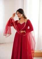 Lehenga Mart Designer Anarkali Suit With Kurta, Pant, Dupatta For Women-Maroon - Distacart