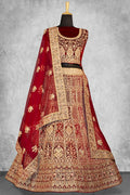 Red Velvet Thread with Hand Work Semi Stitched Lehenga Choli with Dupatta - Nimaya Lagnotsav