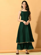 Myshka Women's Green Solid Party Kurta Sets
