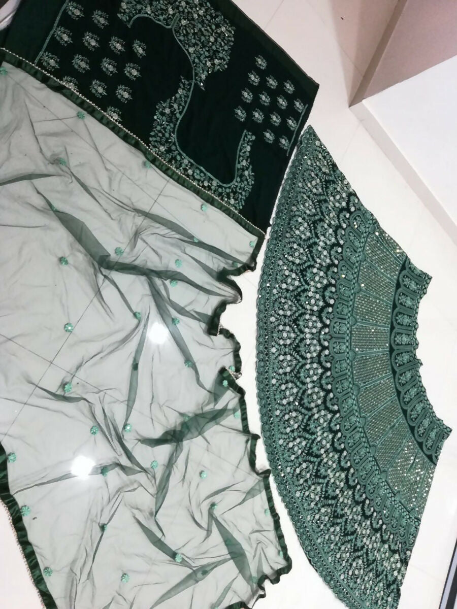 Jyoti Fashion Beautiful Bottle Green Faux Georgette 3MM Sequins with Thread & Jari Embroidery Lehenga Choli with Dupatta