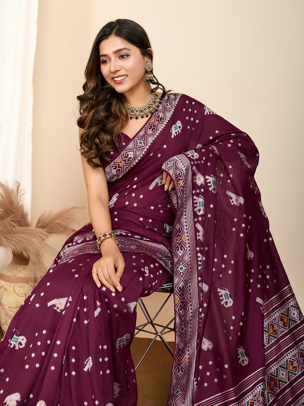 Wine Soft Silk Woven Meenakari Designer Saree - Vedanti