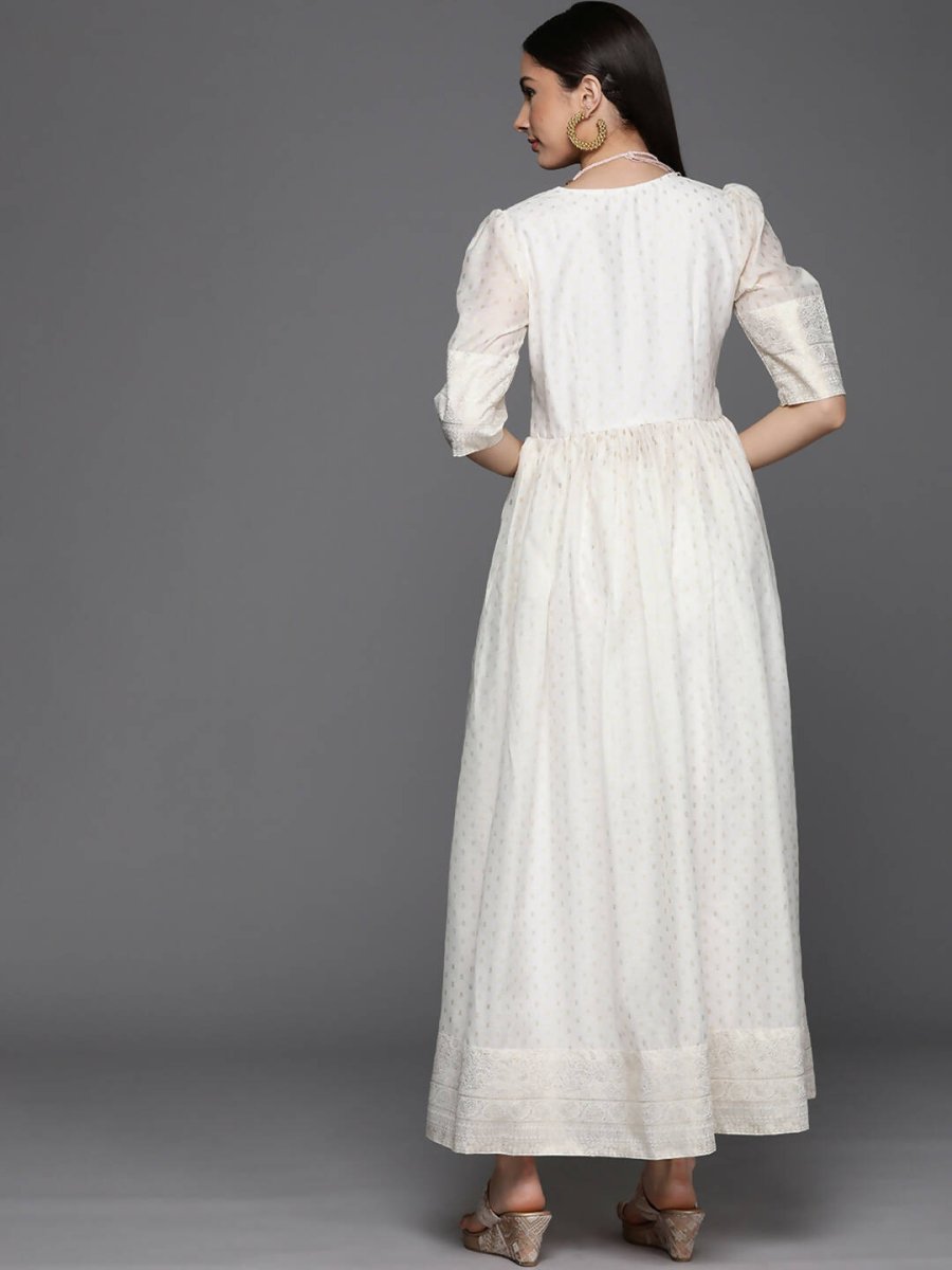 Ahalyaa Women's Off white Chanderi Gold Pasted Dress - Distacart