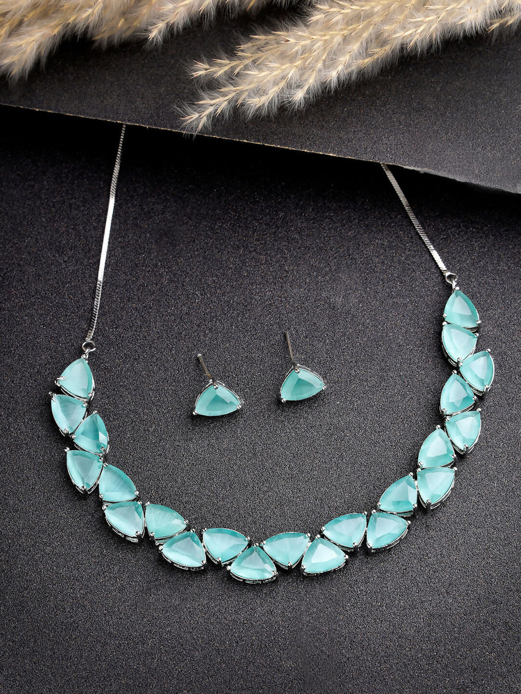 NVR Women's Green Artificial Stones Studded Handcrafted Jewellery Set