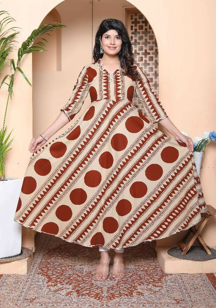 Miravan Womens Brown Printed V-Neck Anarkali Kurta - Distacart