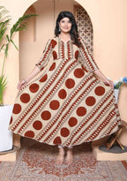 Miravan Womens Brown Printed V-Neck Anarkali Kurta - Distacart