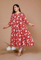Miravan Women's Plus Size Pure Cotton Floral Printed Anarkali Kurta