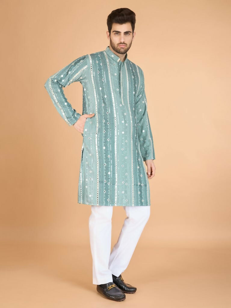 Vastranavya Pista Exclusive Festival Wear Pure Viscose Rayon Sequence & Foil Mirror Heavy Embroidered Work Kurta