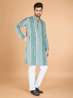 Vastranavya Pista Exclusive Festival Wear Pure Viscose Rayon Sequence & Foil Mirror Heavy Embroidered Work Kurta