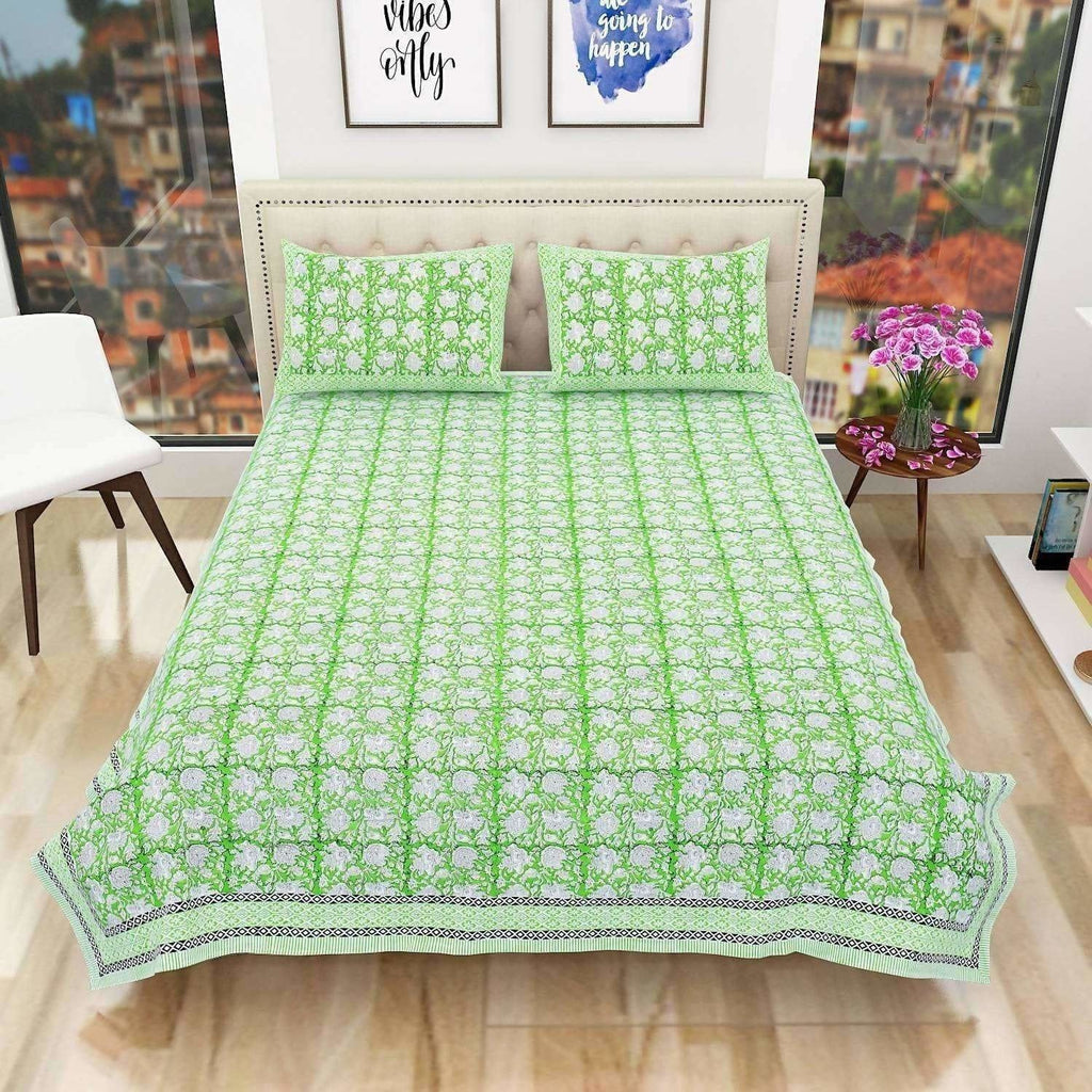 Hand Block Printed Jaipuri Double 90x108 Inches Bedsheet/Bedspread with 2 Pillow Covers