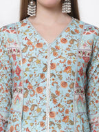 Myshka Blue Color Pure Cotton Printed Kurta