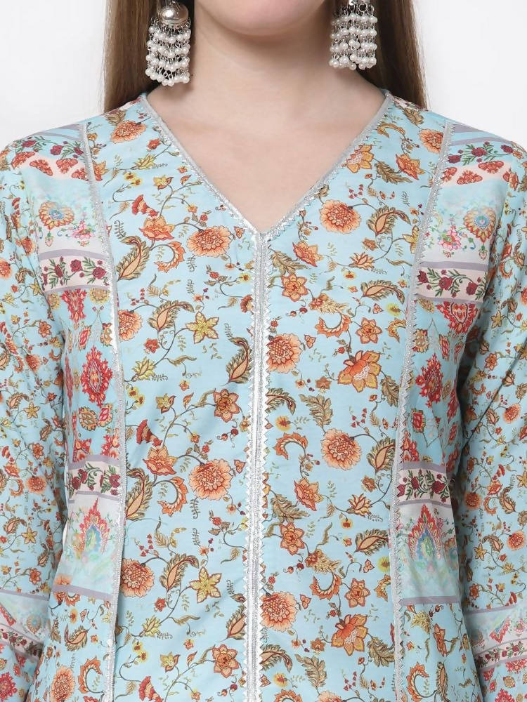 Myshka Blue Color Pure Cotton Printed Kurta