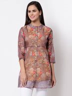Myshka Women's Organza Printed Printed 3/4 Sleeve Round Neck Casual Multicolor Tunic