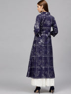 Ahalyaa Women's Navy Blue Cotton Printed Kurta