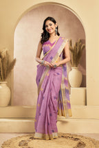 Vastranavya Onion Pink Digital Printed Linen Ready To Wear Pocket Saree with Unstitched Blouse - Distacart