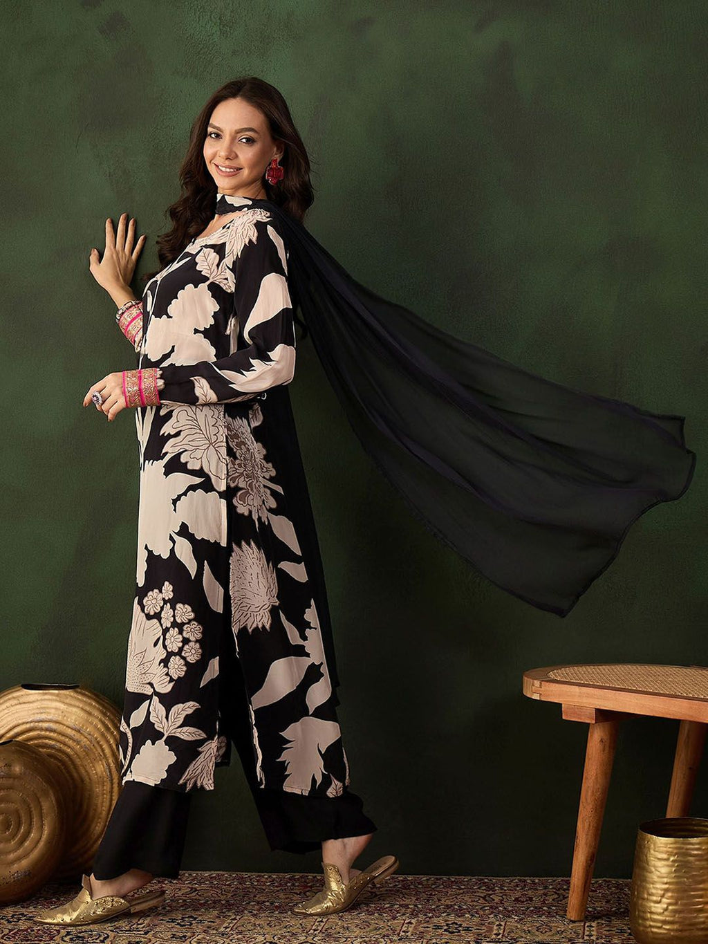 Sangria Printed Kurta & Palazzo With Dupatta