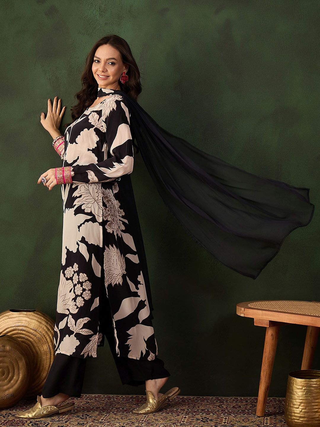 Sangria Printed Kurta & Palazzo With Dupatta