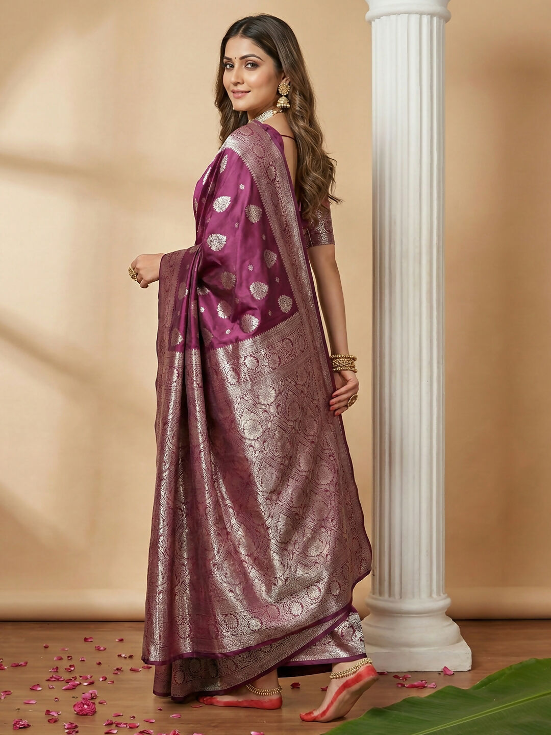 Shree Shyam Fashion Purple Silk Blend Saree - Distacart