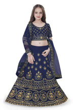 Dwiden Navy Blue Lehriyu Tafetta Sattin Semi-Stitched Girl's Lehenga Choli