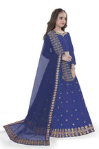 Dwiden Royal Blue Queen Tafetta Sattin Semi-Stitched Girl's Lehenga Choli