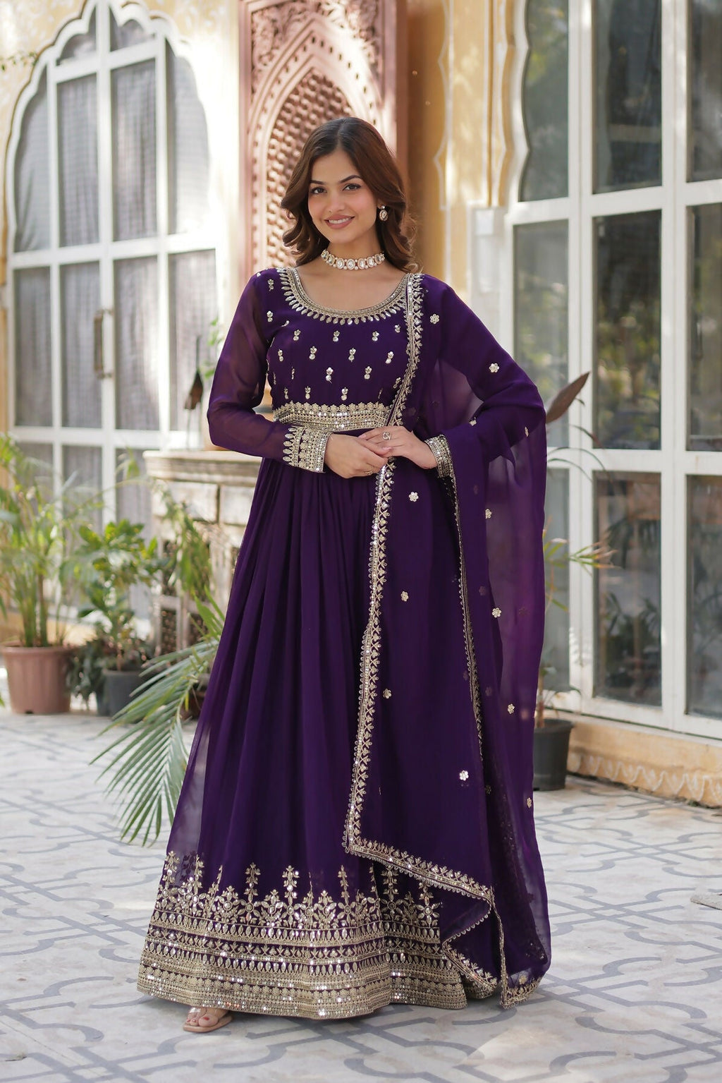 Joban Fashion Purple Georgette Sequence Embroidery Work Kurta Set - Distacart