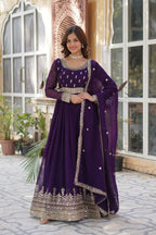 Joban Fashion Purple Georgette Sequence Embroidery Work Kurta Set - Distacart