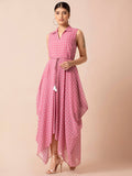 Indya Pink & White Bandhani Printed Maxi Dress - Distacart