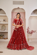 Eilara Women'S Red Butterfly Net Thread With Zari Sandwich Sequence Embroidered Work Lehenga Choli For Wedding