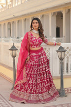 Vastranavya Designer Dyeable Pure Viscose Jacquard Fabric Lehenga Choli & Dupatta Set - Pink