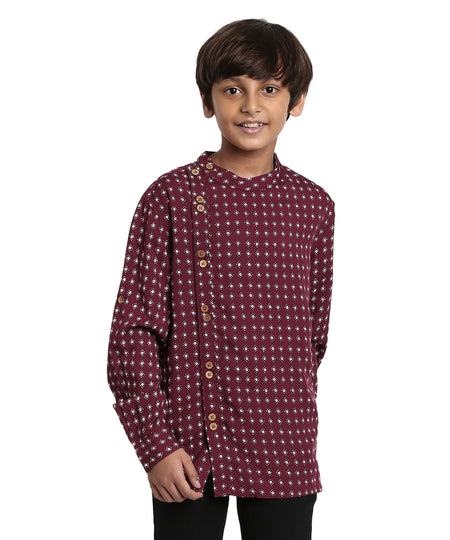 Manet Boys Full Sleeves Dot Printed Ethnic Shirt - Maroon