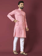 Anaita Pink Solid Soft Jacquard Silk Straight Kurta