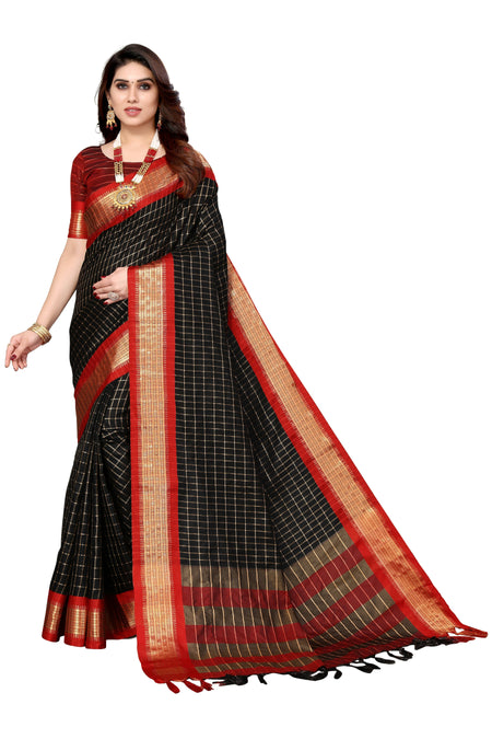 Vamika Weaving Black Cotton Silk Saree