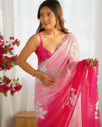 Pink Georgette Pedding Color, Embroidery Work Party Wear Saree - Erisha