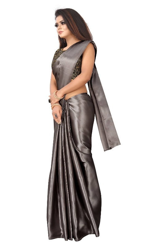  Grey Satin Designer Saree 