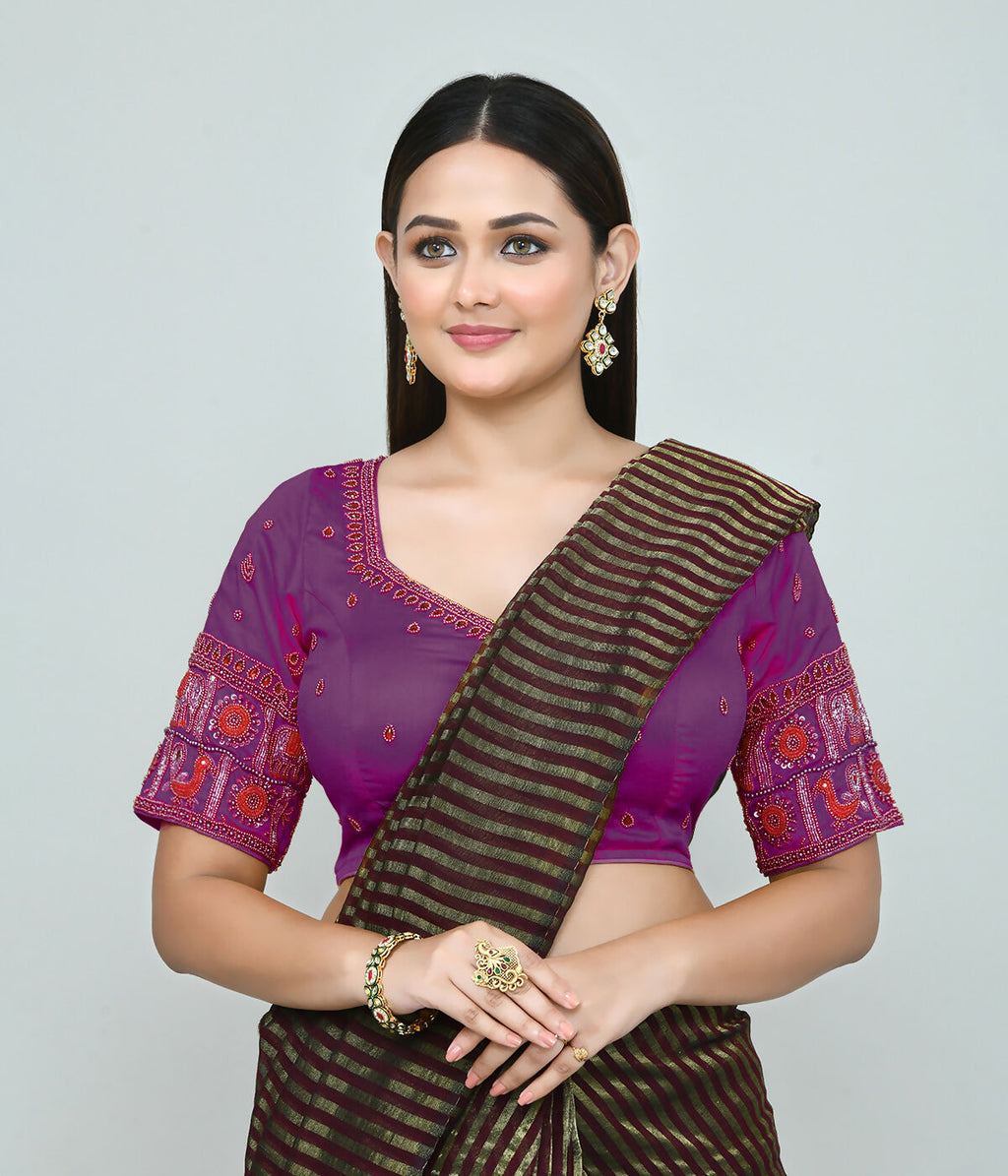 Joban Fashion Women's Purple Embroidered Stitched Blouse - Distacart