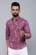 Miravan Men's Purple Comfort Foral Printed Casual Cotton Shirt