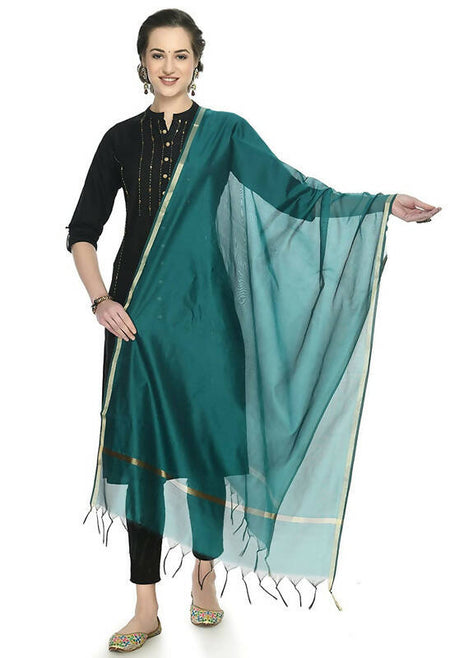 Mominos Fashion Moeza Banarsi Piping Rama Green Dupatta